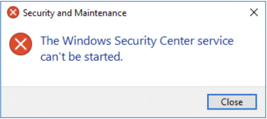 Error attempting to restart Windows Security Center